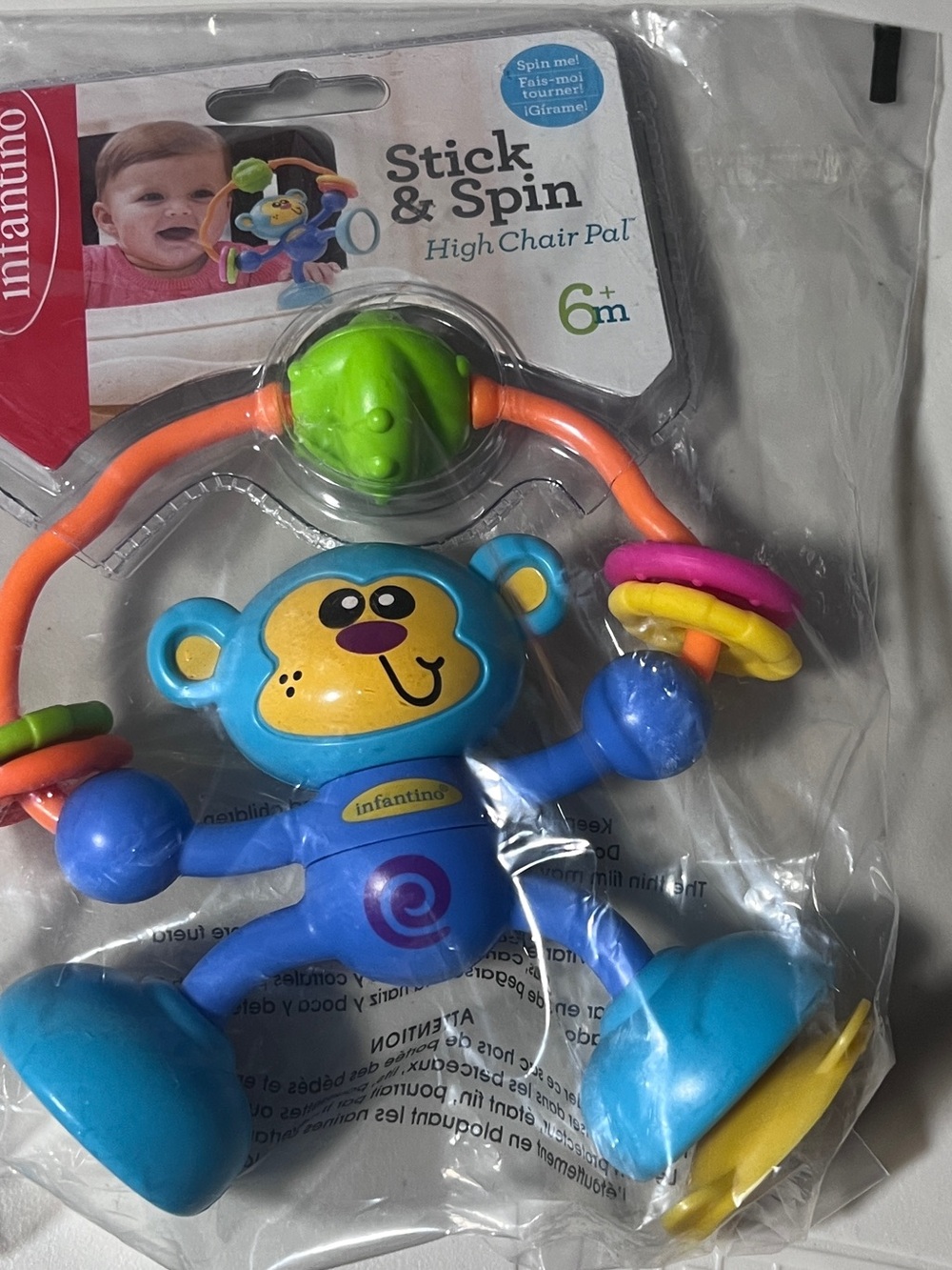 infantino Stick & Spin High Chair Pal - Blue Monkey Baby Toy